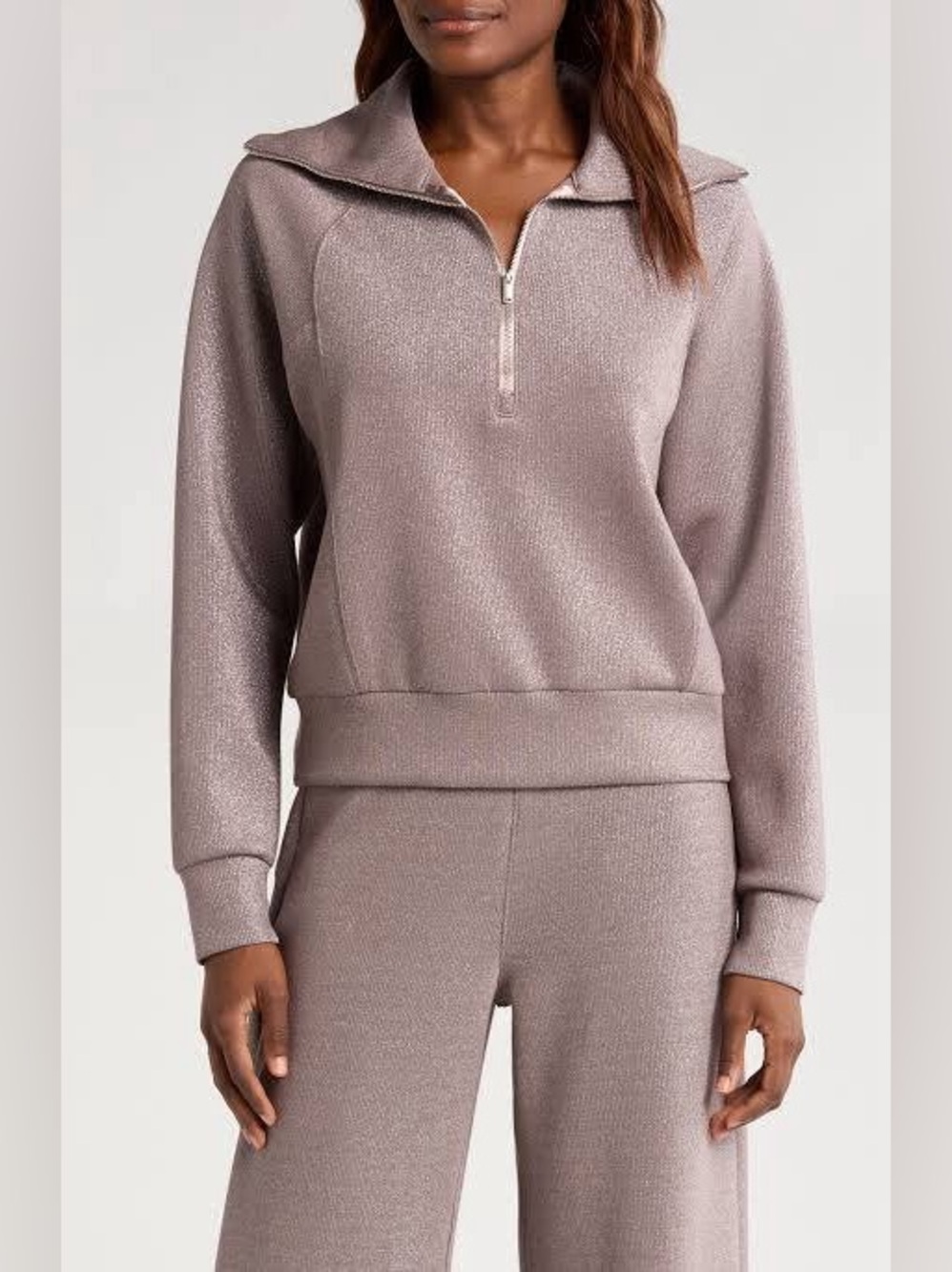SPANX AirEssentials Shine Half Zip Sweatshirt | Size L | Golden Glimmer